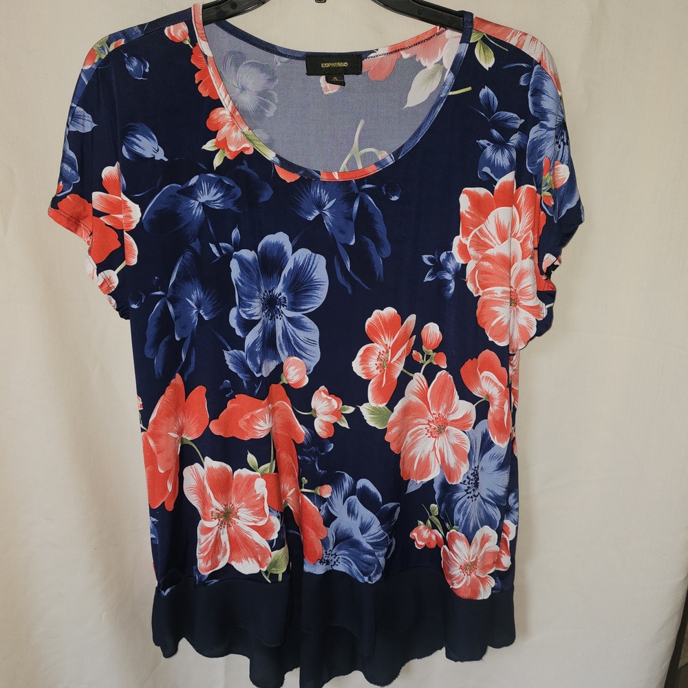 Espresso Brand Navy and Red Floral Blouse